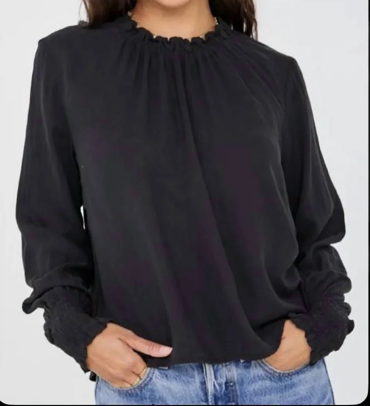 Elastic  Shirred Blouse In Black Quick Grab Deals