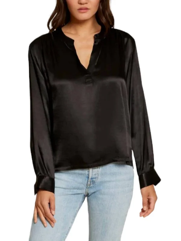 Ella Cut Away Henley Top In Black Essentials On Sale