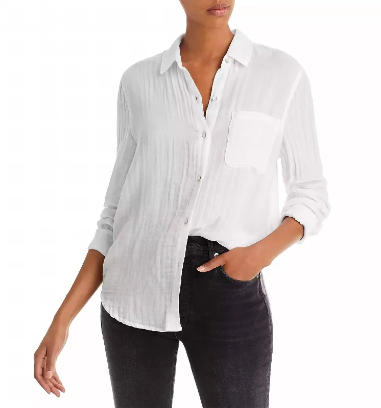 Ellis Button Down Top In White Chic Sophistication