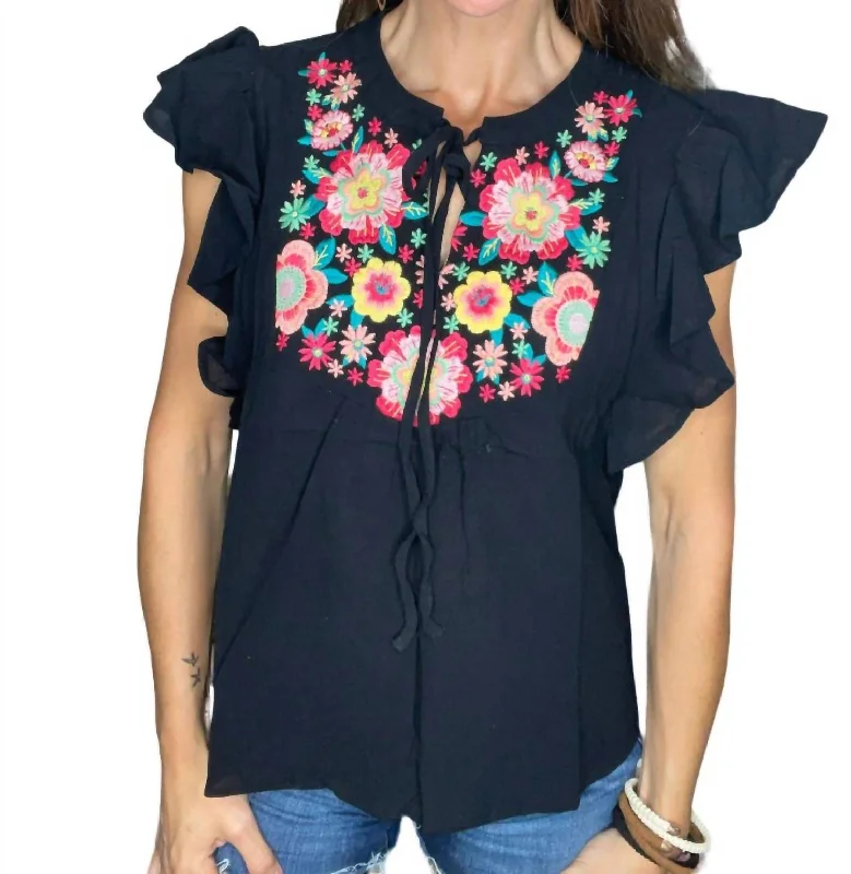 Embroidered Top In Black Absurdly Cheap Sale