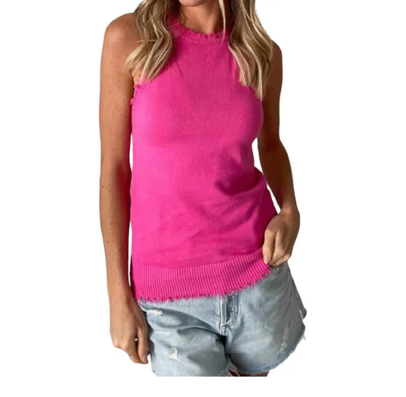 Emily Fringe Tank Top In Pink Designer Wear On Sale