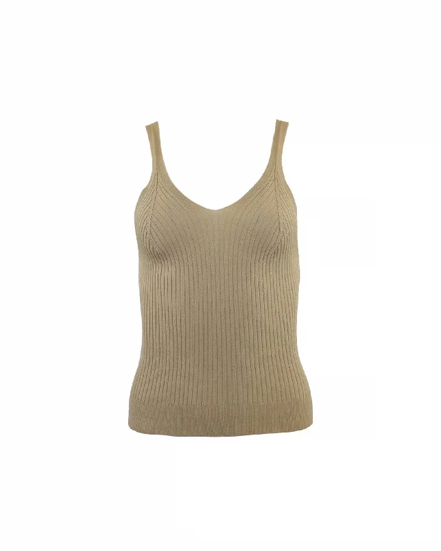 Eos Ribbed V-Tank Top In Sand Eco Friendly Fashion Sale