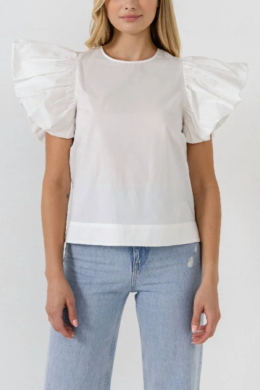 Erandi Folded Ruffle Sleeve Top In White Limited Time Offers