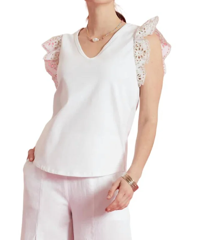 Erin Eyelet Sleeve Tee Top In White Fashion Forward, Function First