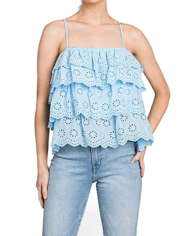 Eyelet Lace Layered Tank Top In Sky Blue Limited Styles