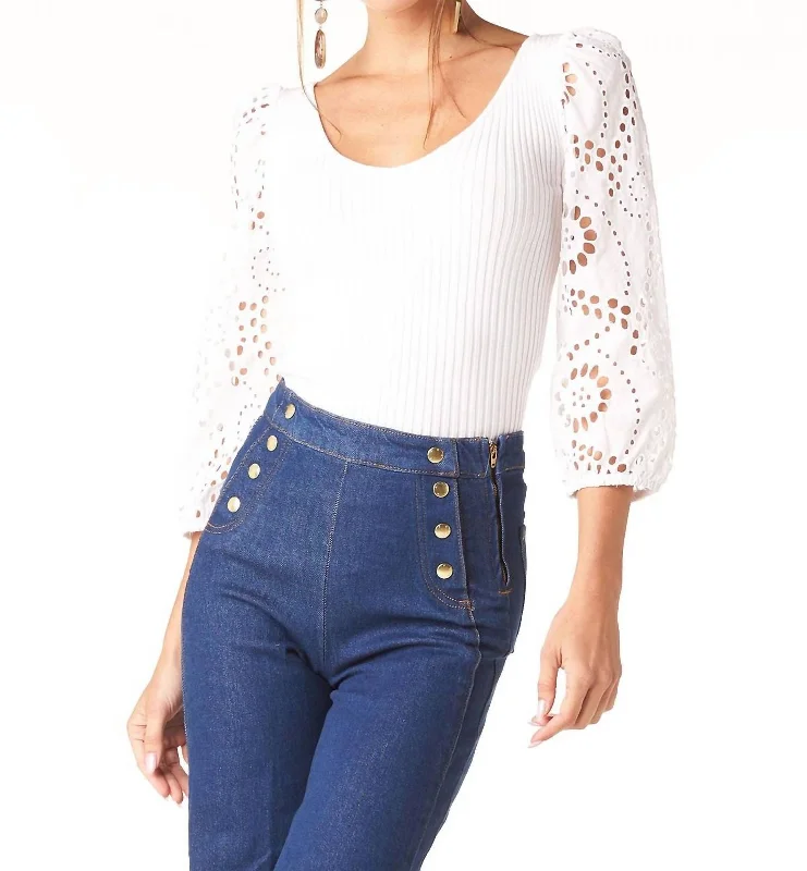 Eyelet Sleeve Stretch Top In White Fashionista Favorites