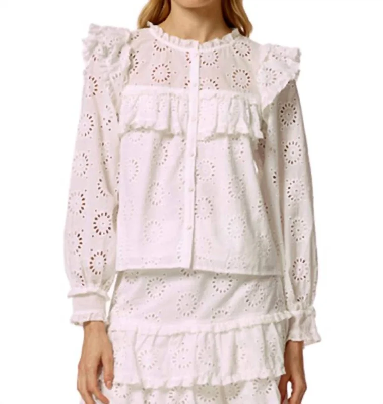 Eyelet Trimmed Button Down Top In White Ride The Style Wave