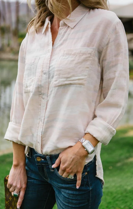 Favorite Boyfriend Shirt In Blush Camo Ethnic Cultural Event Wear