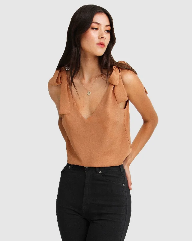 Feel For You V-Neck Top - Camel Bid Farewell To The Old Season