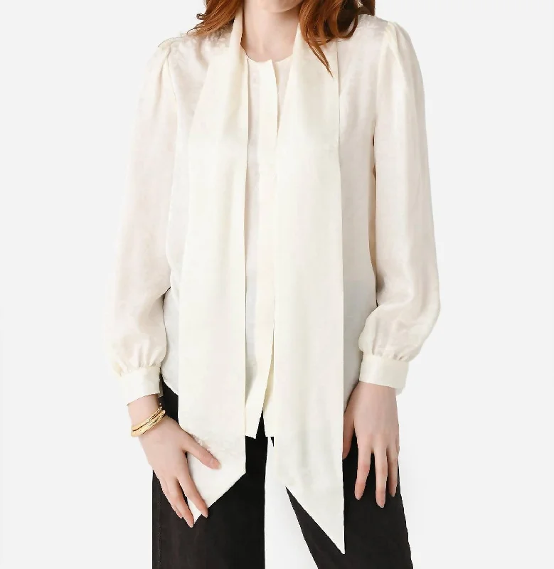 Femme Tie Neck Blouse In Cream Fashion-Forward