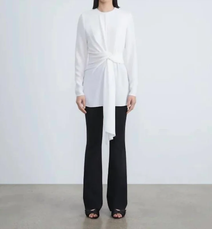 Finesse Crepe Twisted Waist Blouse In Cloud Signature Style Essentials