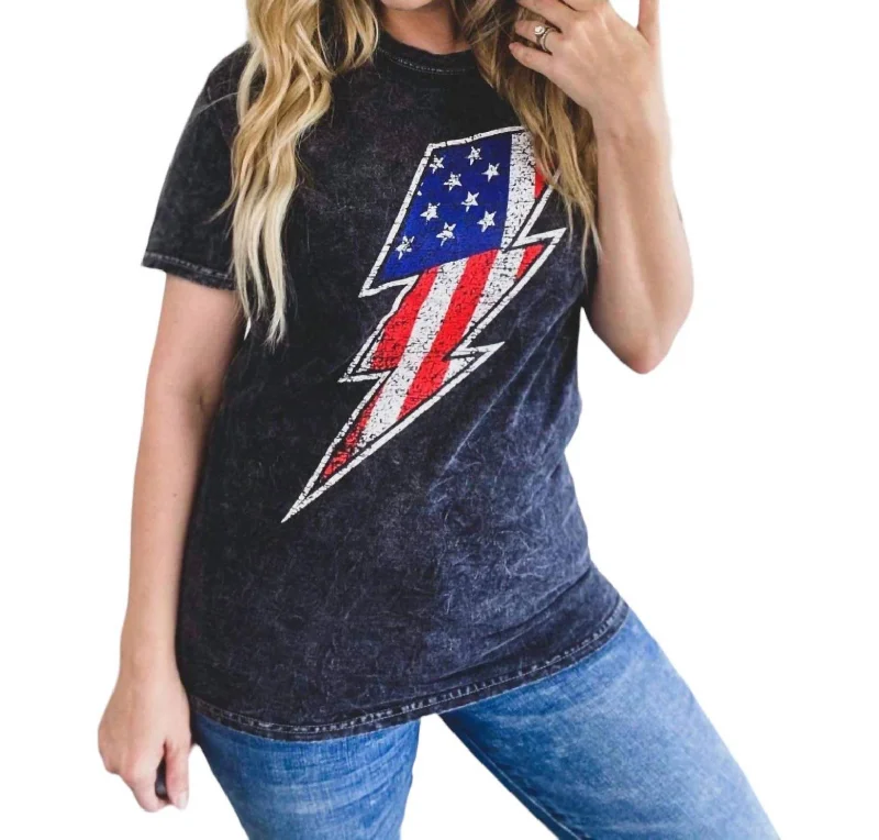 Flag Lightning Bolt Tee In Acid Wash Limited Time Offer