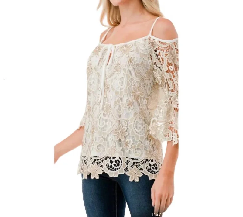 Fleurette Ivory Lace Top In Beige Trend Setting Wardrobe