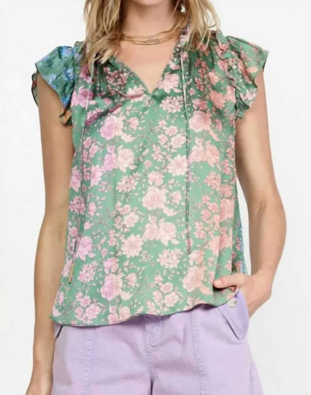 Floral Color Block Printed Blouse In Floral Green Multi Lighten Up With Nordic Styles