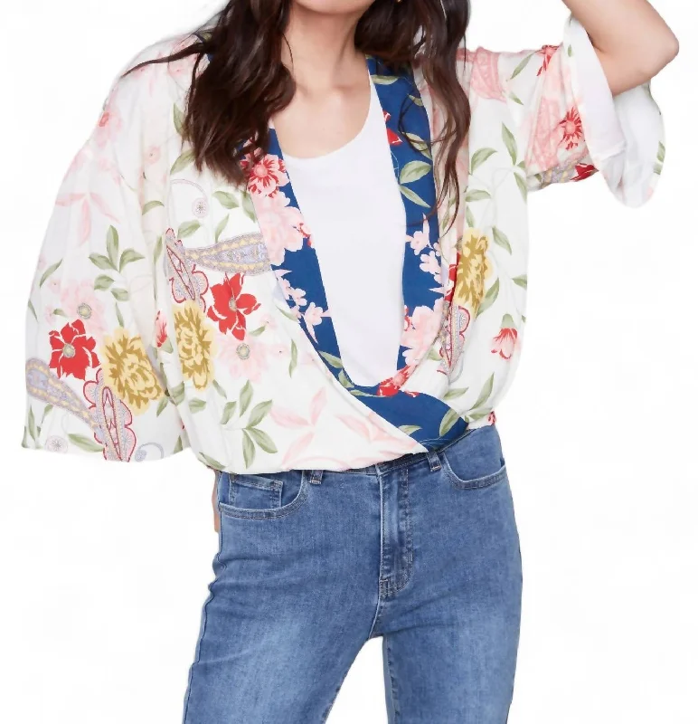 Floral Faux Wrap Top In Paisley Effortless Comfort