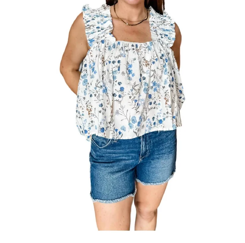 Floral Ruffle Sleeve Blouse In White Multi Flash Deals