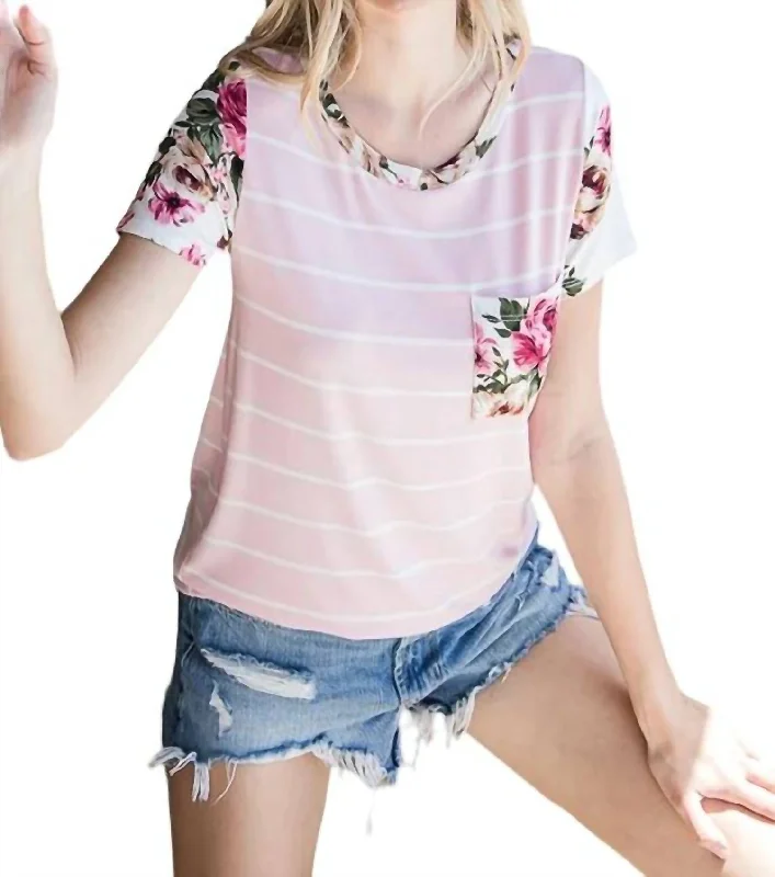 Floral Stripe Pocket Tee In Pink Chic & Cozy Collection