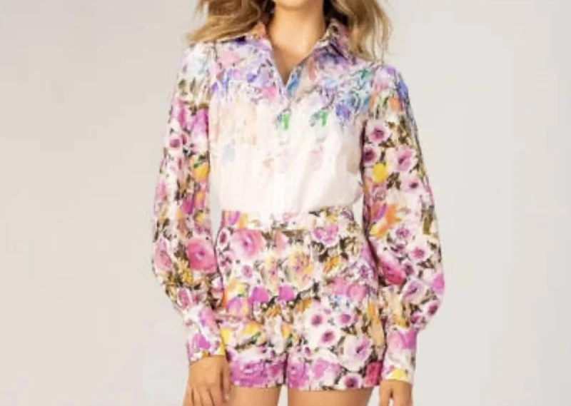 Floral Watercolor Top In White/pink/blue/purple Multi Budget Friendly Fashion