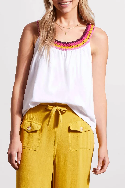 Flowy Crochet Neck Tank Top In White Style Without Limits