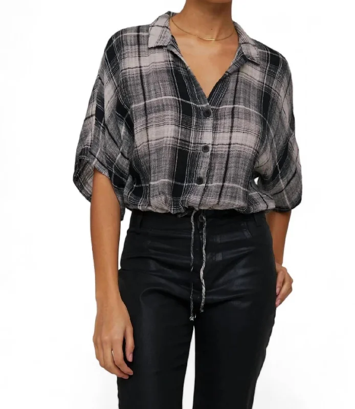 Flowy Tie Waist Plaid Shirt In High Desert Hot Picks