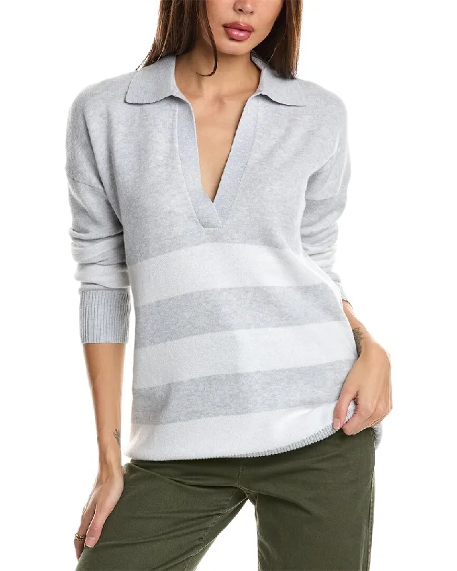 Forte Cashmere Stripe Split Neck Polo Cashmere-Blend Sweater Limited Edition