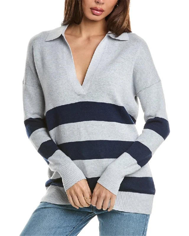 Forte Cashmere Stripe Split Neck Polo Cashmere-Blend Sweater Massive Selection Sale