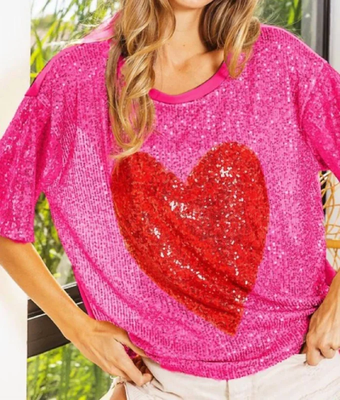 Fuchsia Valentine Sequin Top Effortless Chic Apparel