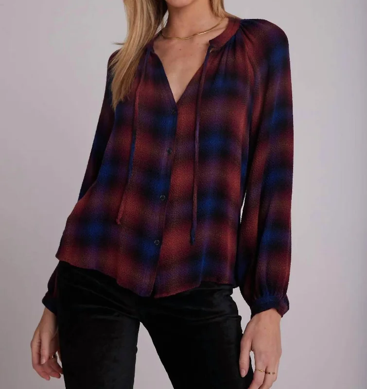 Full Sleeve Raglan Button Down Shirt In Jewel Tone Plaid Limited Stock, Big Discounts