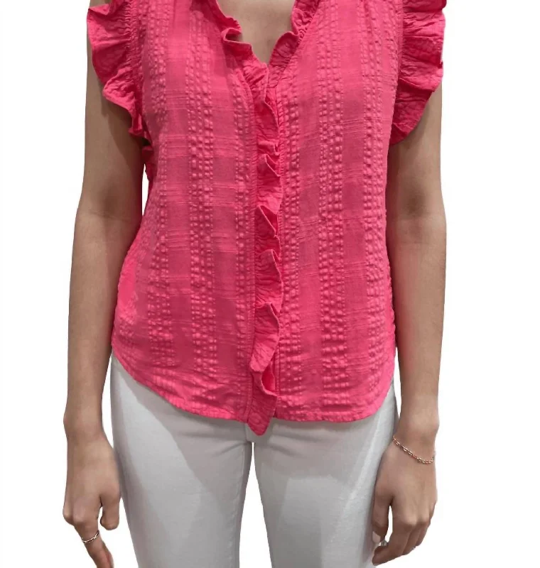 Gauzy Ruffle Button Down Top In Camilia Fashion Essentials