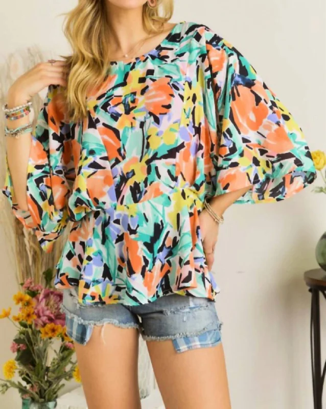 Geometric & Floral Peplum Blouse In Multi Comfort First Women's Fashion