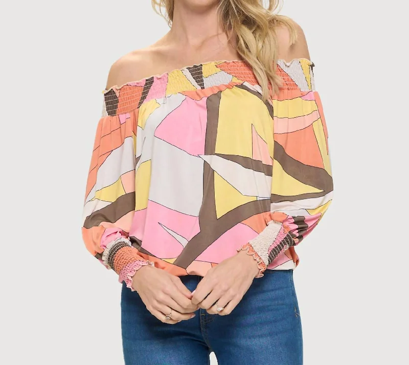 Geometric Print Off Shoulder Evening Elegance