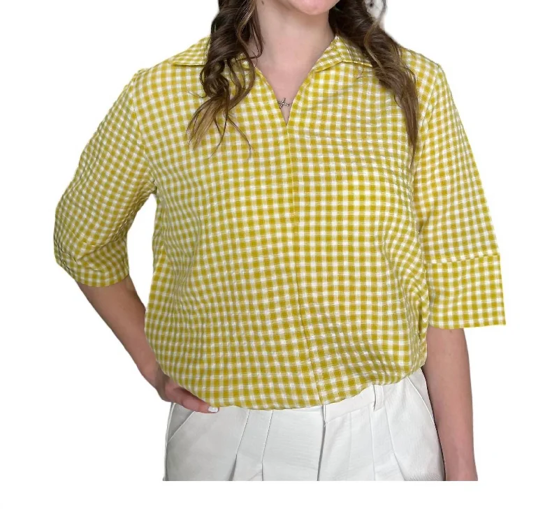 Gingham Collared Top In Yellow Limited Time Flash Sale