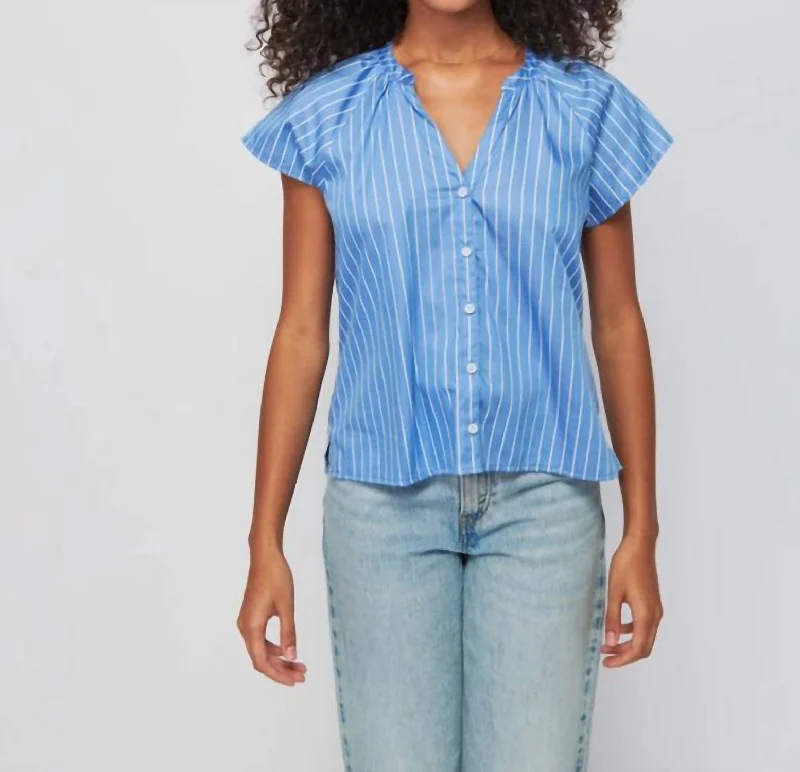 Ginny Girly Easy Blouse In Blue Flowy Fabric