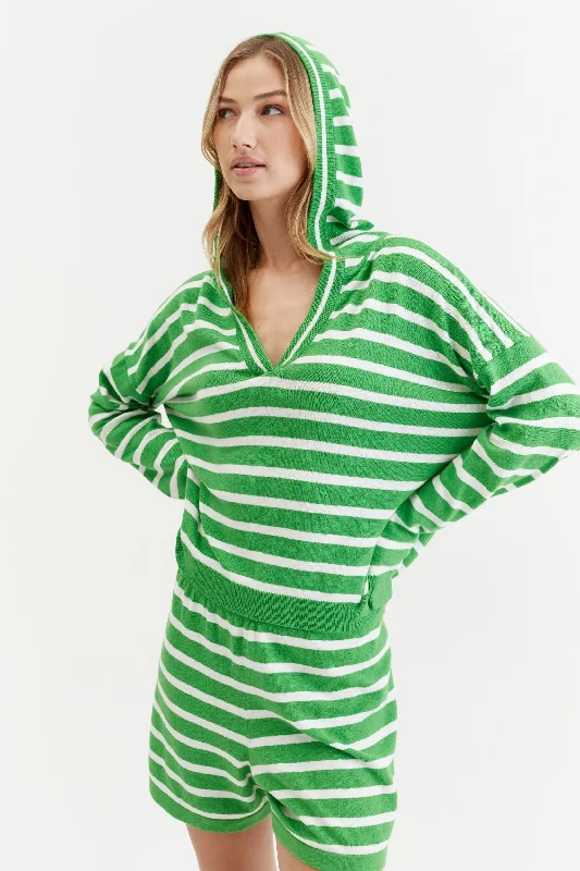 Green Cotton-Linen Breton Hoodie Summer Essentials