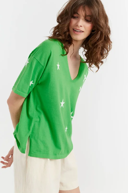 Green Cotton Star T-shirt Pastel Styles