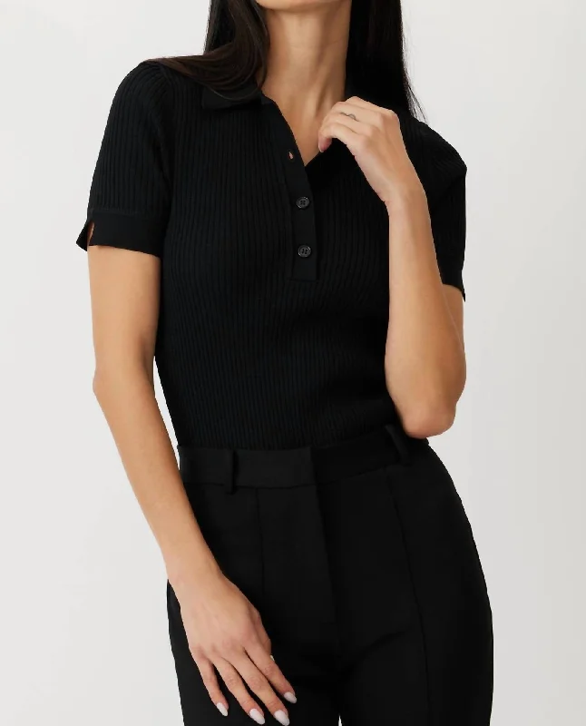 Grier Slim Knit Polo In Black Hurry Before It's Gone