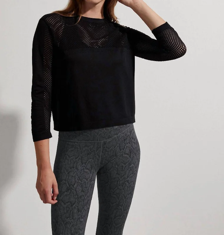 Halldale Seamless Long Sleeve Tee Top In Black Bold Fashion