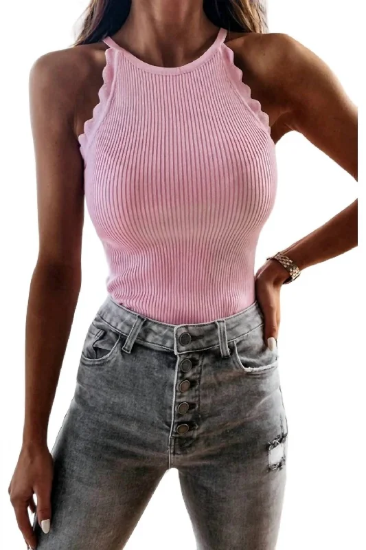 Halter Neck Tank Top In Pink Spring Wardrobe