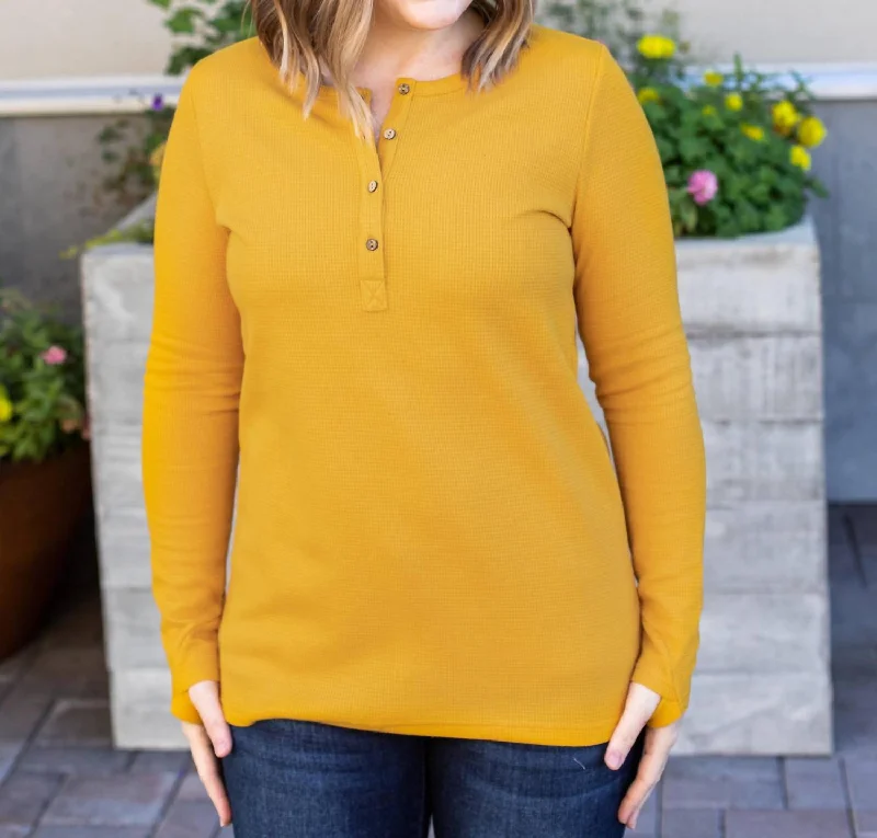 Harper Henley Long Sleeve Top In Mustard Chic Style