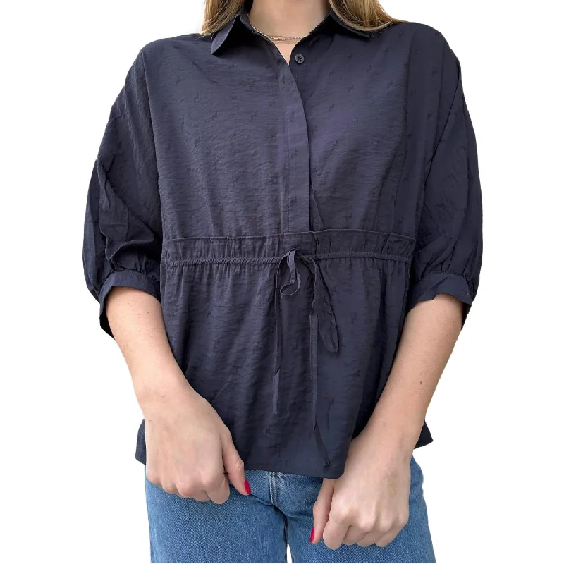 Hazel Raglan Sleeve Top In Navy Feminine Allure