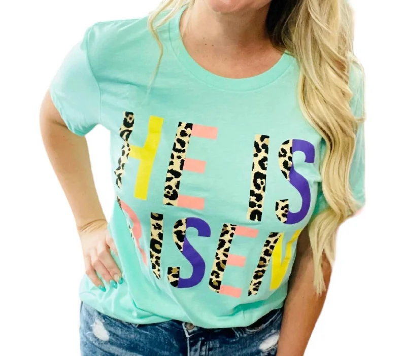 He Is Risen Leopard Tee In Mint Elevate Your Wardrobe