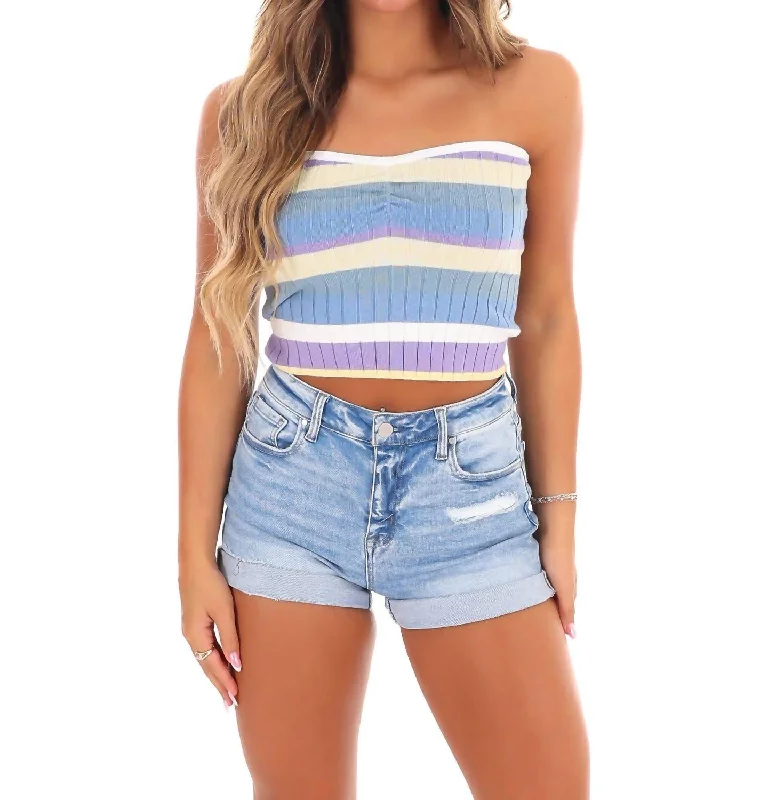 Here You Come Again Stripe Crop Top In Blue Multi Style Beyond Borders