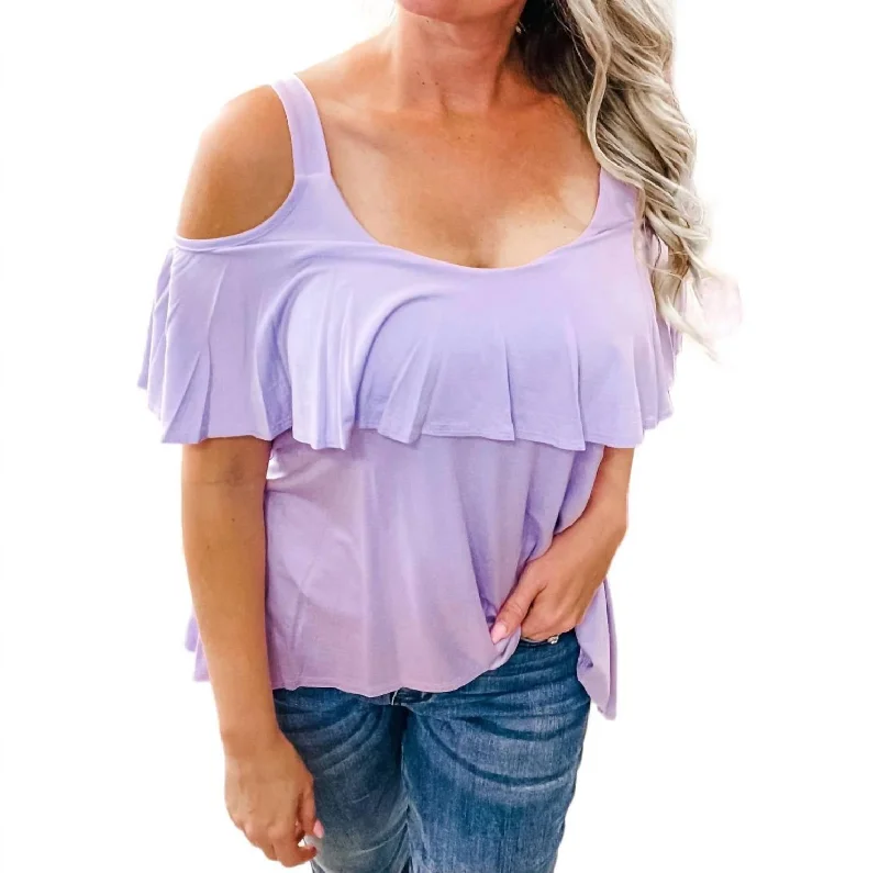 High Low Ruffle Cold Shoulder Top In Lilac Gorgeous Glamour Collection