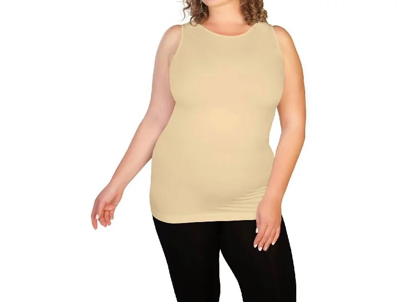 High Neck Tank Top - Plus In Toasted Almond Fashion Forward Femininity