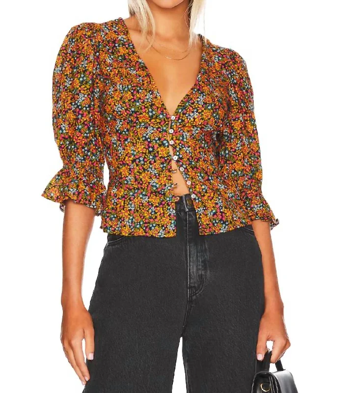 I Found You Printed Top In Navy Combo Big Savings