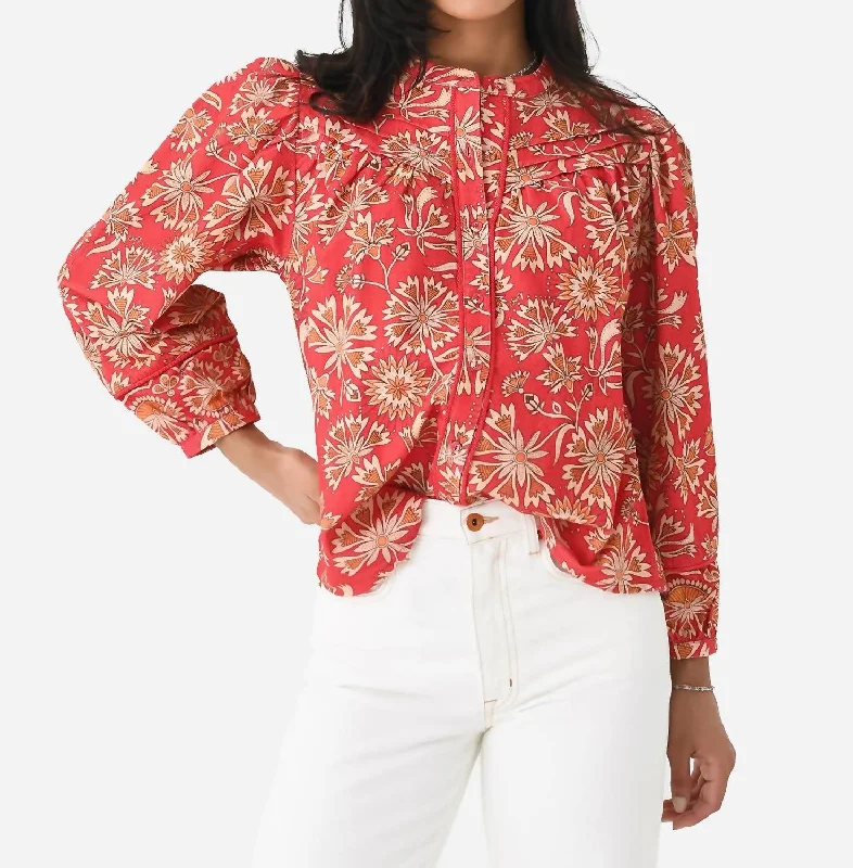 Ilse Organic Cotton Blouse In Zoe Red First Order Discount