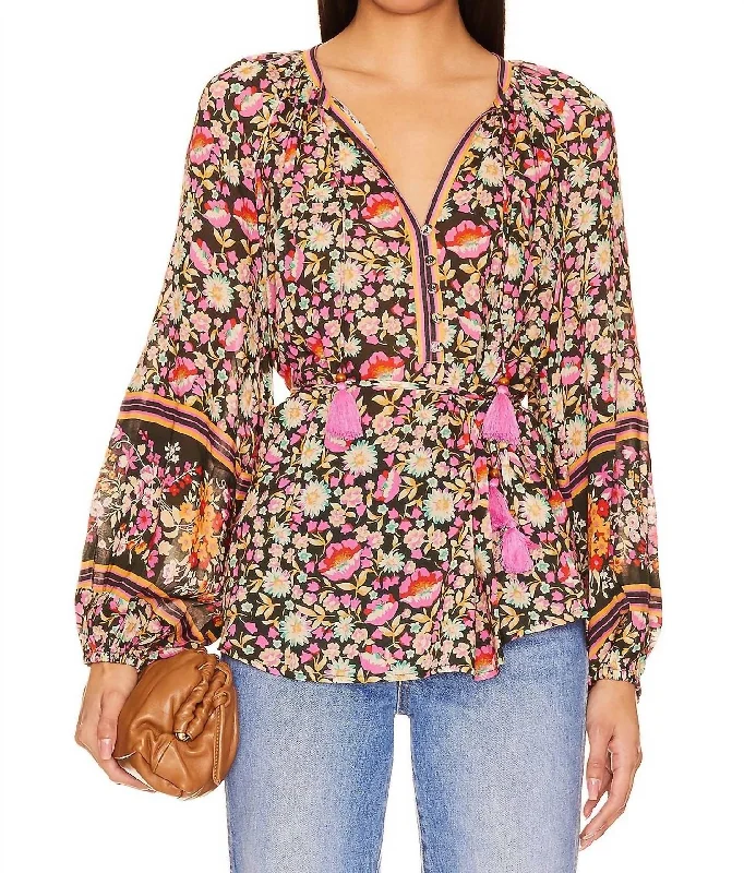 Impala Lily Tie Top Blouse In Night Blossom End Of Season Sale