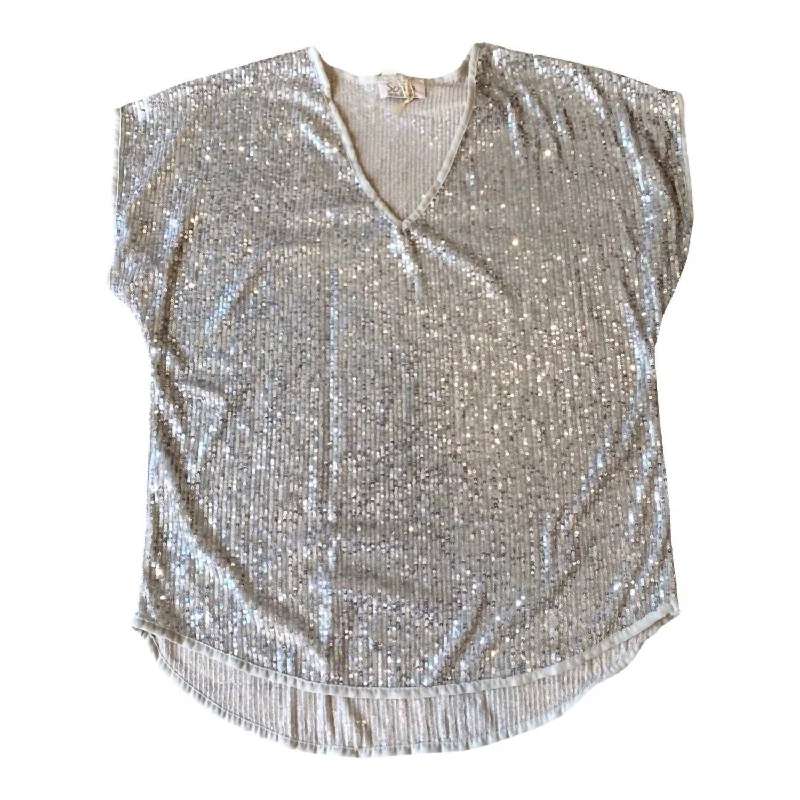 Irene Sequin Platinum Tunic Top In Silver Unbeatable Deals