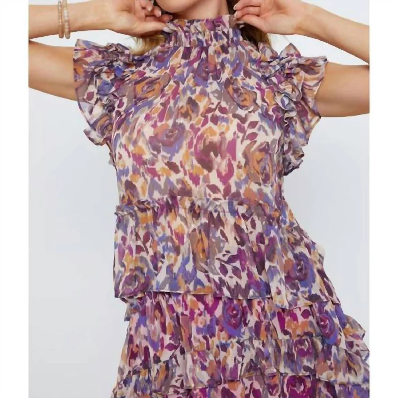 Irene Top In Purple Ikat Floral Flash Sales