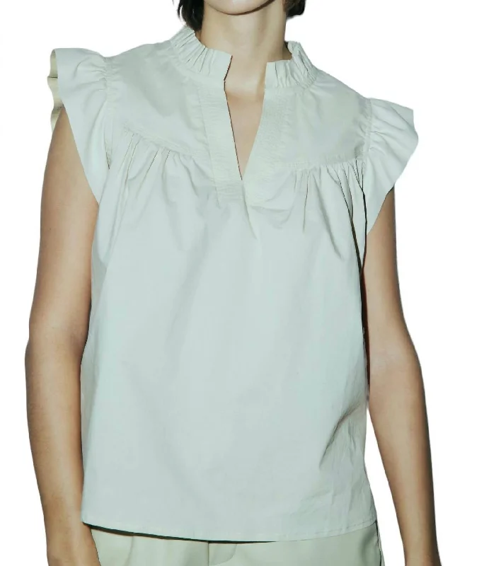 Isha Flutter Sleeve Top In Khaki Beige Weekend Exclusive